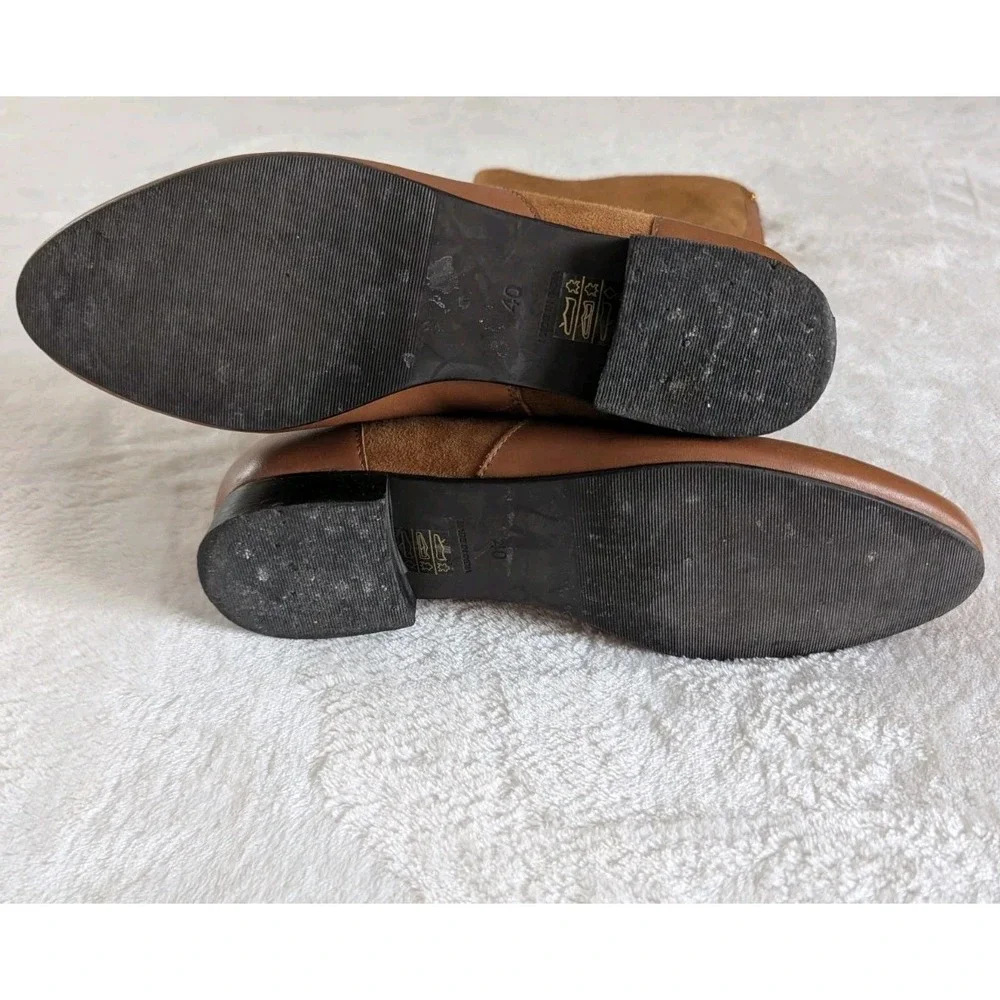 Anthropologie Tall Boots Brown Leather Suede Buckle 40 Equestrian Quiet Luxury